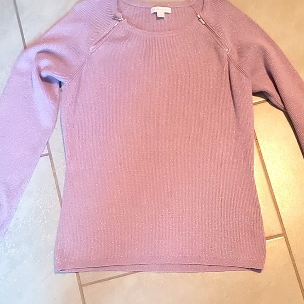 New York & Company Lavender Sweater XL Double Functional Zipper Neck.